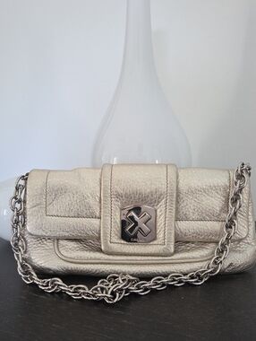 Calvin Klein Metallic Champagne  Leather Shoulder Bag with Chain
